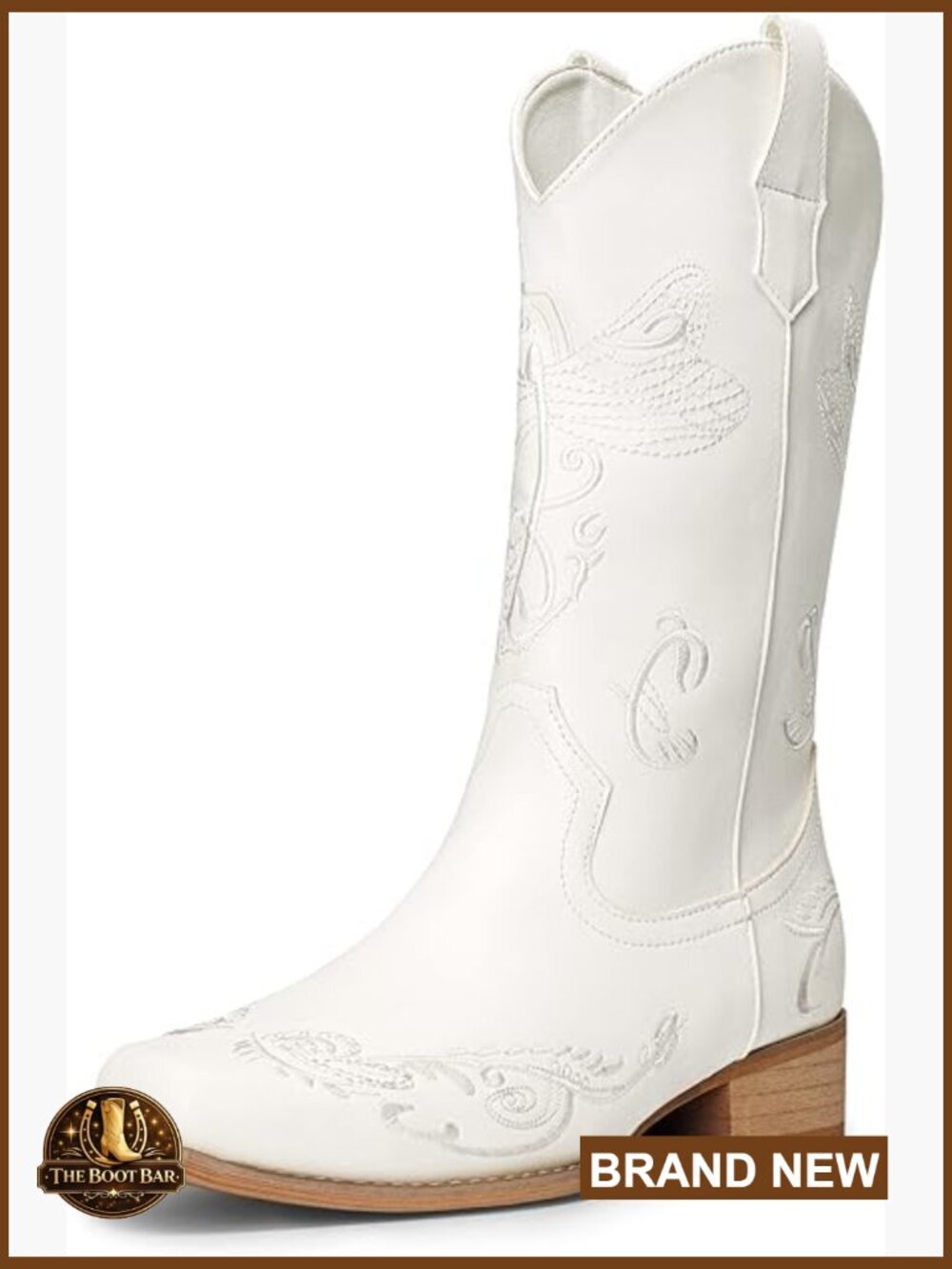 Women's Square Toe Cowboy Boots Mid Calf Low Chunky Heel Embroidered